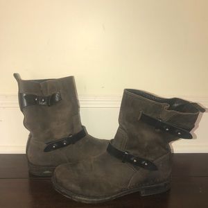 Brown Rag and Bone combat boots.